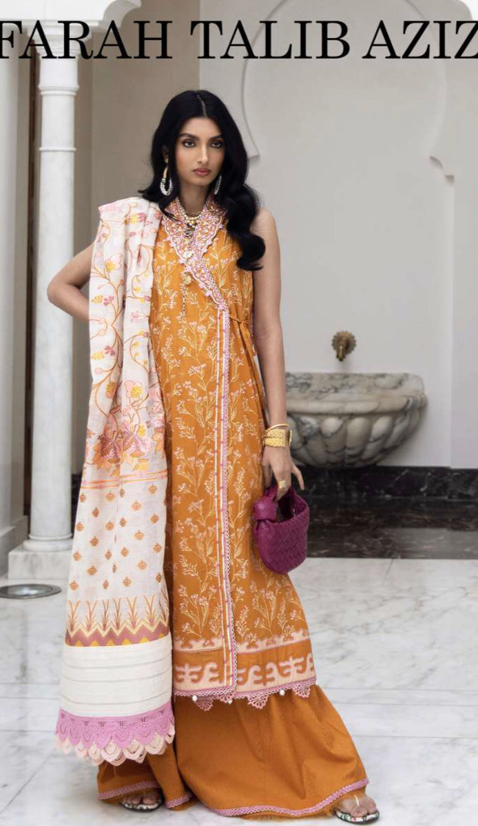 Kesh By Farah Talib Aziz Embroidered Lawn Suits Unstitched 3 Piece FTA23K FTA-12 Bahia Sun - Luxury Collection main image 0