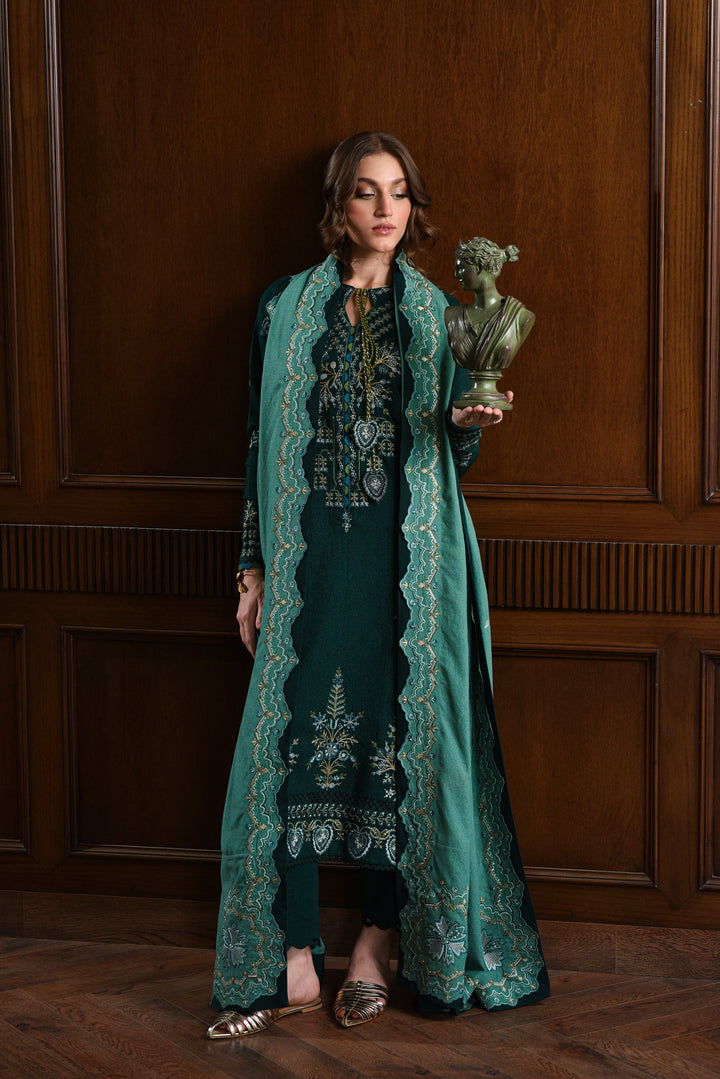 ZAIB - EMERALD GREEN LUXURY EMBROIDERED KARANDI SET (NEL-25623)