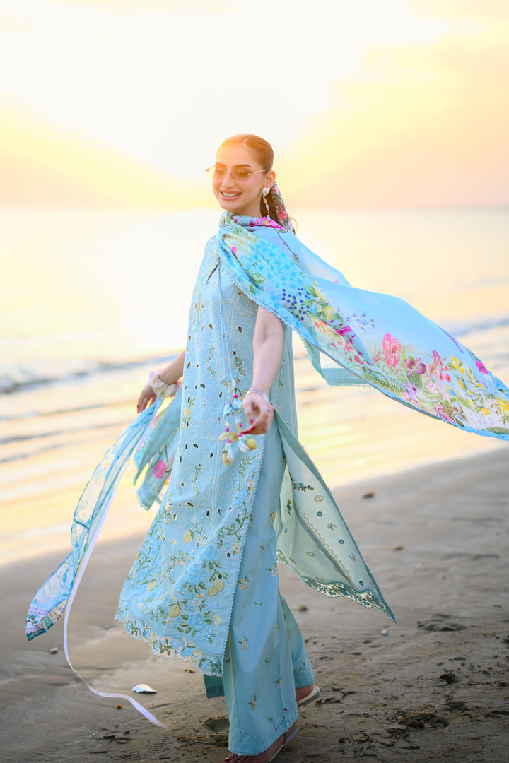 ZAIB - PASTEL AQUA BLUE LUXURY EMBROIDERED LUXURY LAWN SET (NEL-26606)