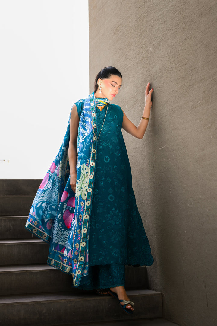 ZAIB - DEEP TURQUOISE LUXURY EMBROIDERED LAWN (NEL-26609) LUXURY LAWN x EID 2026