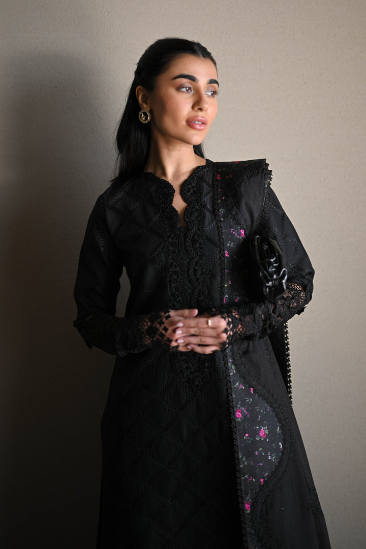 ZAIB - SONA 3: BLACK LUXURY EMBROIDERED LAWN SET (NEL-25603)