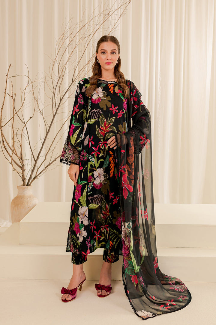 FARASHA - 3 PC UNSTITCHED LAWN SUIT - Ebony Passion