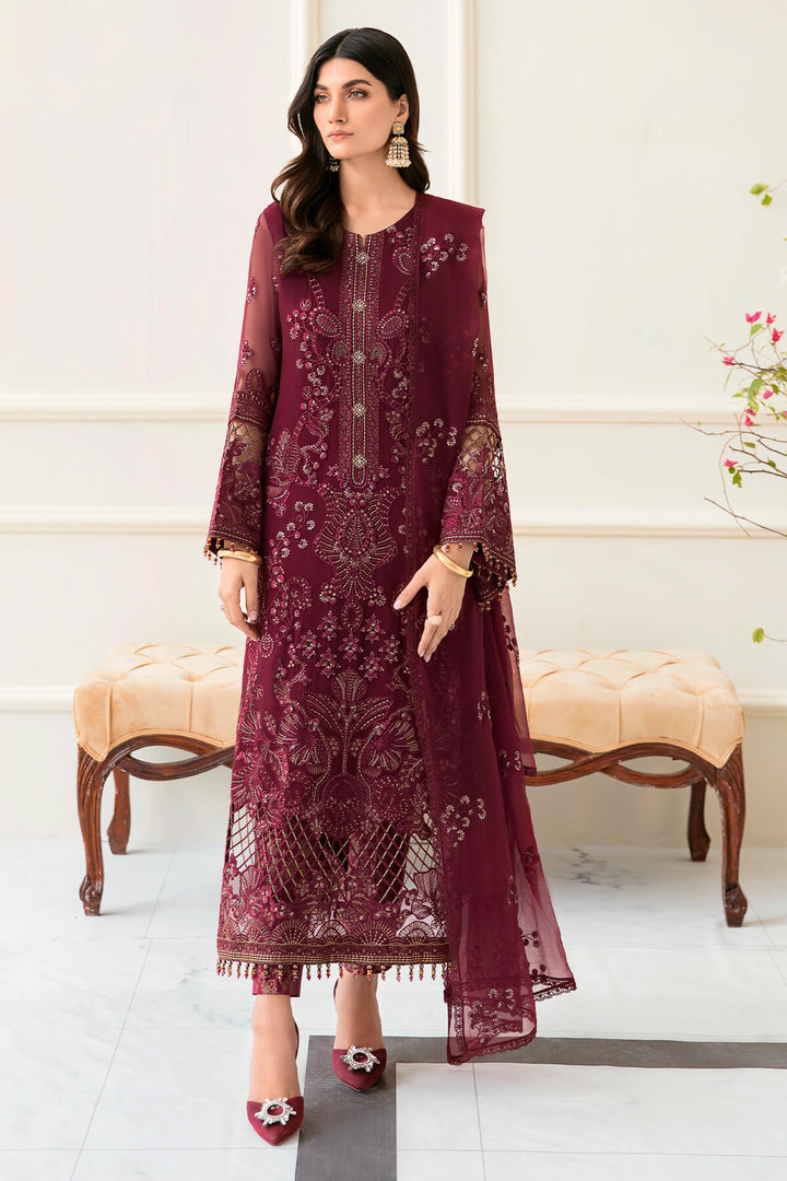 FLOSSIE - SAFEERA V12 - 3 PC UNSTITCHED SUIT - Apple Red (A)