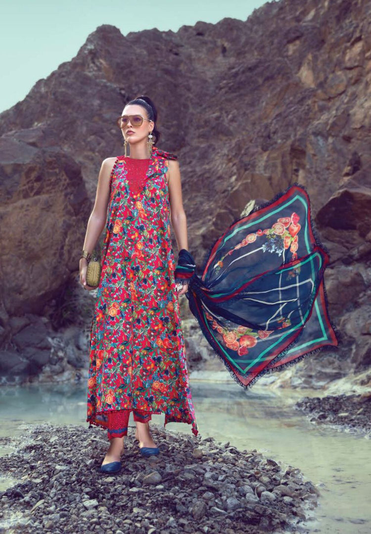 MARIA B - 3 PC UNSTITCHED SUIT - DESERT ROSE - 3A